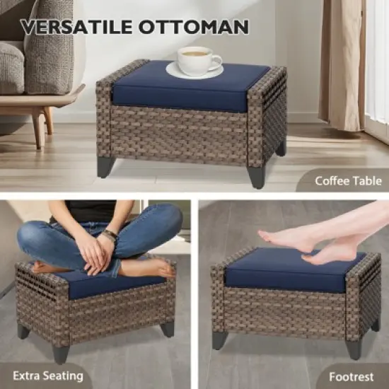 EAGLE PEAK 2 Piece Wicker Outdoor Ottoman, Patio Ottoman Foot Rest image {5}