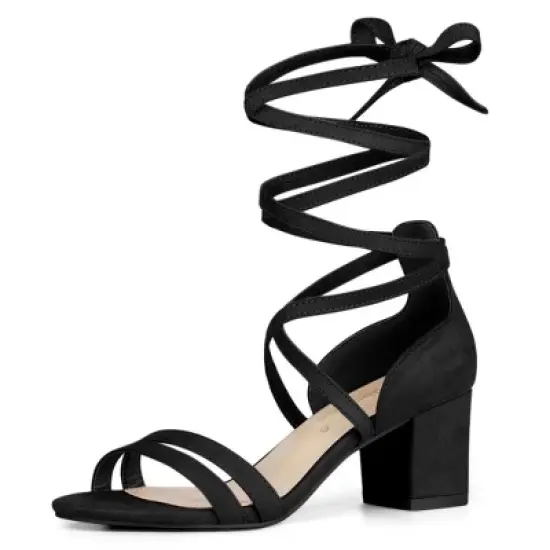 Allegra K Women's Open Toe Color Block Heel Lace Up Sandals image {9}