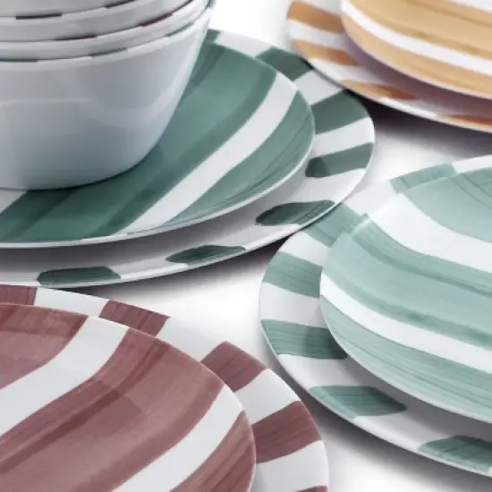 Gibson Home Cottage Stripes 12 Piece Melamine Dinnerware Set in White and Multi image {5}