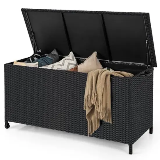 WELLFOR 85gal Outdoor Storage Container with Waterproof Liner and Universal Wheels Black image {11}