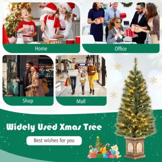 Costway 4 FT Pre-Lit Potted Christmas Tree Pine Needles 3 Dynamic Modes Remote Control image {8}