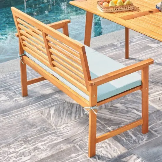 Waimea 3pc Honey Slatted Eucalyptus Wood Patio Dining Set with Bench & Cushions - Vifah image {4}