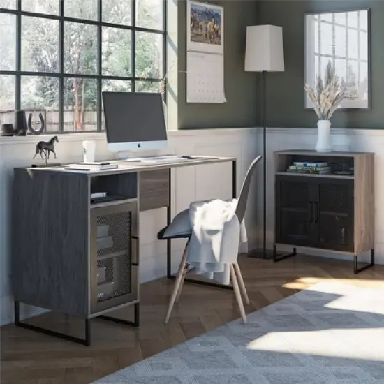 Pacer Single Pedestal Computer Desk Gray Oak - Room & Joy image {6}