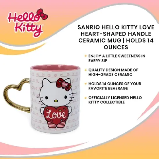 Silver Buffalo Sanrio Hello Kitty Love Heart-Shaped Handle Ceramic Mug | Holds 14 Ounces image {6}