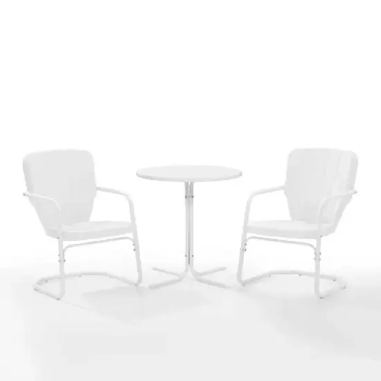 Ridgeland 3pc Outdoor Bistro Set with Table & 2 Chairs - White - Crosley image {1}