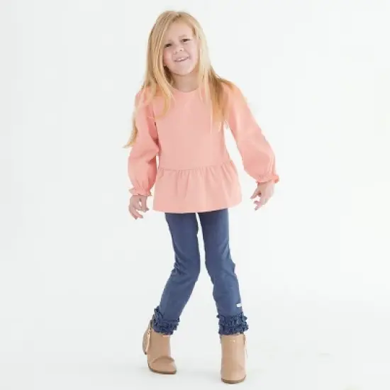 RuffleButts Little Girls Knit Puff Long Sleeve Peplum Top image {3}