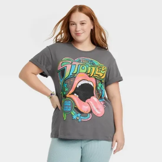 Women's The Rolling Stones Colorful Short Sleeve Graphic T-Shirt - Gray image {4}