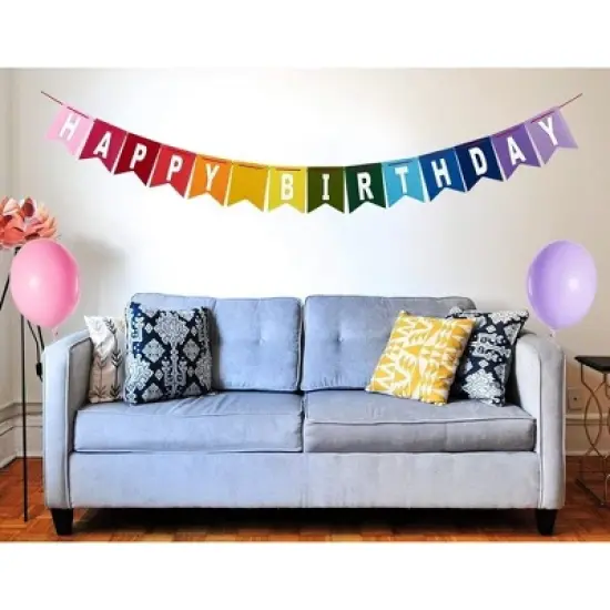 Blue Panda 8 Feet Rainbow Happy Birthday Banner with 3 Colorful Felt Pennant Flag Banners (6 Feet) for Party Decorations image {2}