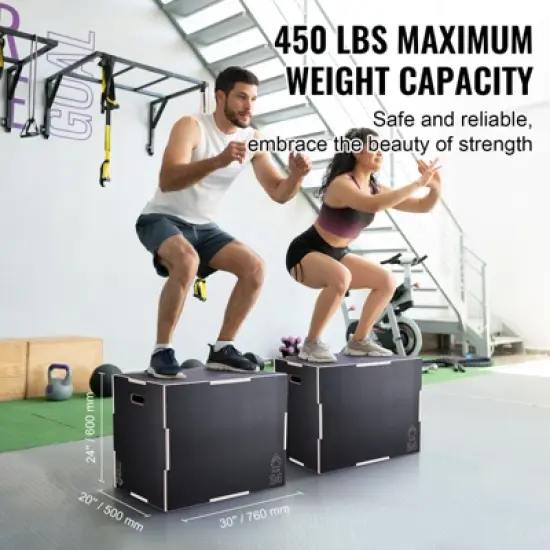 VEVOR 3 in 1 Plyometric Jump Box, 30/24/20 Inch Wooden Plyo Box, Platform & Jumping Agility Box, Anti-Slip Fitness Exercise Step Up Box image {2}