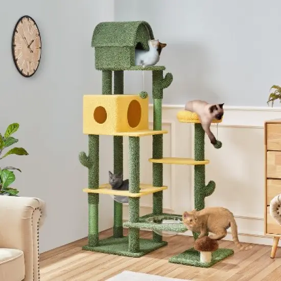 Yaheetech 68.5inch Oasis-themed Cat Tree Cat Tower, Green image {1}