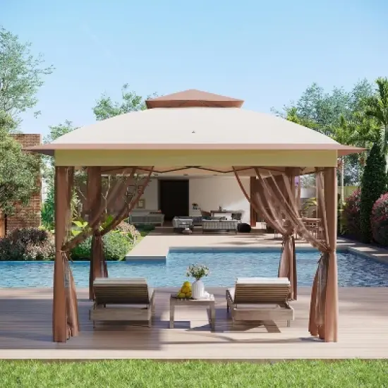 11FT Outdoor Canopy Gazebo Tent with Mosquito Netting, Portable Patio Shelter for Backyard or Garden, Includes Carrying Bag image {9}