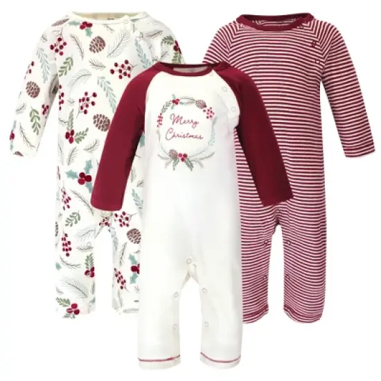 Touched by Nature Baby Girl Organic Cotton Coveralls 3pk, Holly Berry image {4}