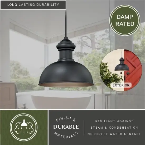 VAXCEL Franklin 1 Light Bronze Farmhouse Outdoor Barn Dome Pendant image {4}