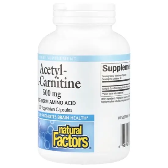 Natural Factors Acetyl-L-Carnitine, 500 mg, 120 Vegetarian Capsules image {2}