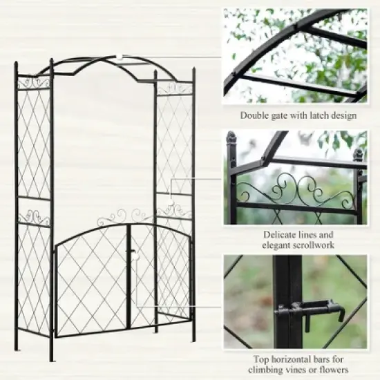 Resenkos Garden Arch Plant Support Trellis,85" Garden Arch Arbor, Metal Arch Trellis with Gate, Black image {2}