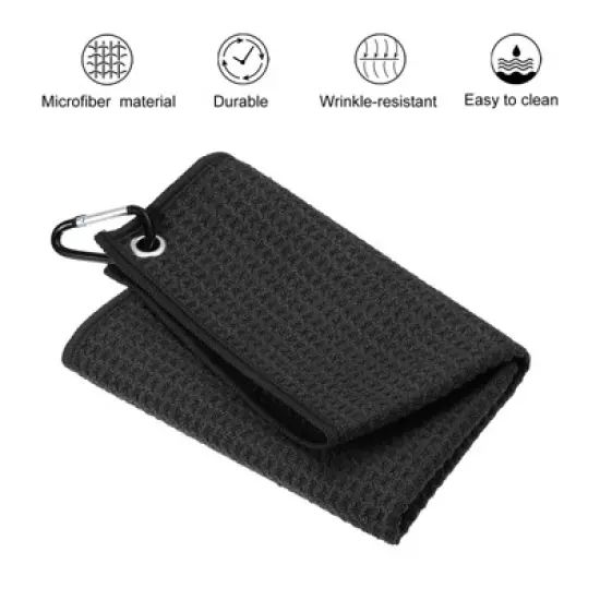 Unique Bargains Super Absorbent Waffle Pattern Tri-Fold Microfiber Golf Towels with D Clips image {2}