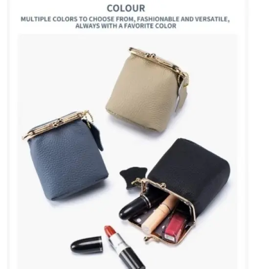 Paaaawaters Women's Genuine Leather Small Jewelry Coin Purse Vintage Kiss Lock Change Pouch Casual Style Mini Wallets pouches Bag image {8}