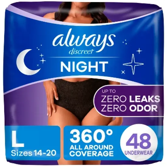 Always Discreet Night Black Women's Incontinence Underwear - Maximum - L - 16ct/3pk image {10}