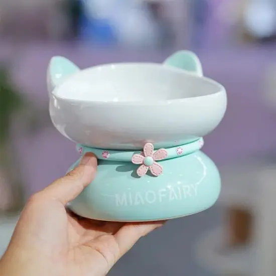 Fairyland&trade; - Ceramic Cat Bowl with Raised Stand, Cute Ear Design & Anti-Slip Base &ndash; Elevated Pet Food & Water Dish for Cats and Small Pets image {7}