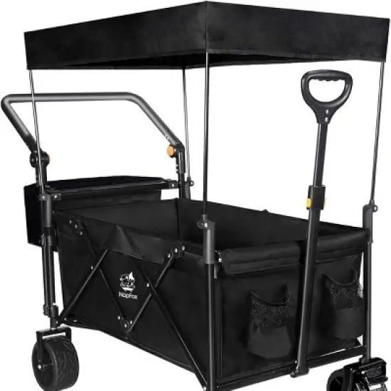 NAYSAYE Wagon Folding Cart Large Space Canopy All Terrain Wheels Brakes Adjustable Handle for Beach Camping, Black, 44.9"*20"*46.8" image {5}