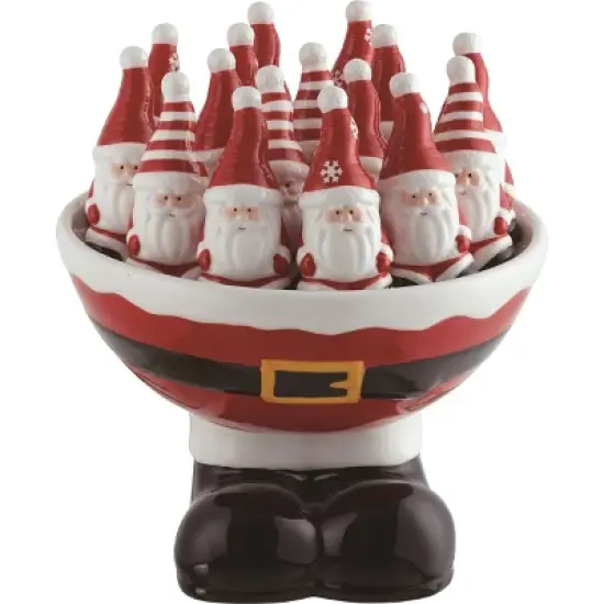 Transpac Dolomite 8.25 in Multicolor Christmas Santa Salt and Pepper Shakers with Belt Bowl Set of 17 image {2}