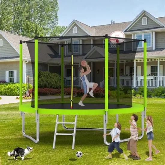 Aukfa Trampoline with Safety Enclosure Net, Outdoor Trampoline Set with Ladder for Backyard Fun for Adults/Kids image {1}
