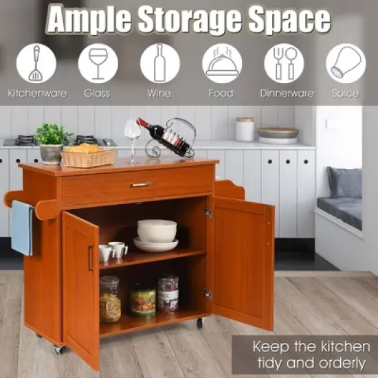 Costway Rolling Kitchen Island Cart Storage Cabinet w/ Towel & Spice Rack White\Black\Cherry\Gray image {7}