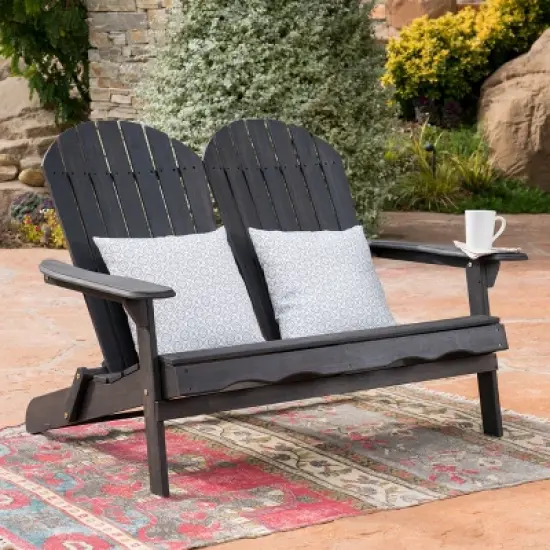 Christopher Knight Home Malibu Outdoor Acacia Wood Folding Adirondack Loveseat image {1}