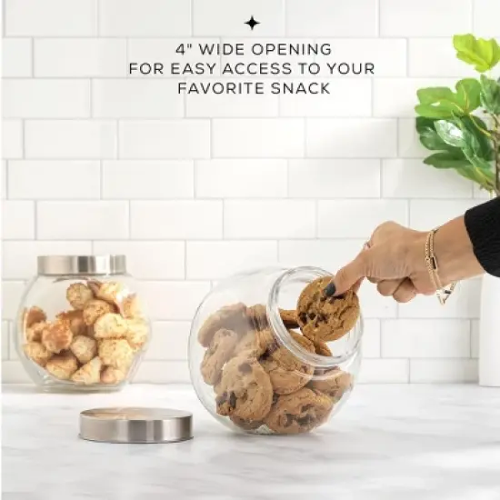 JoyFul Round Glass Cookie Jar with Airtight Lids - 67 oz Candy Jar, Dog Treat Container, Laundry Detergent Container - Set of 2 image {1}