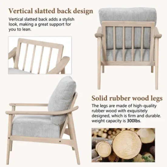 Retro Accent Chair with Solid Wood Frame and Vertical Slatted Back-ModernLuxe image {4}