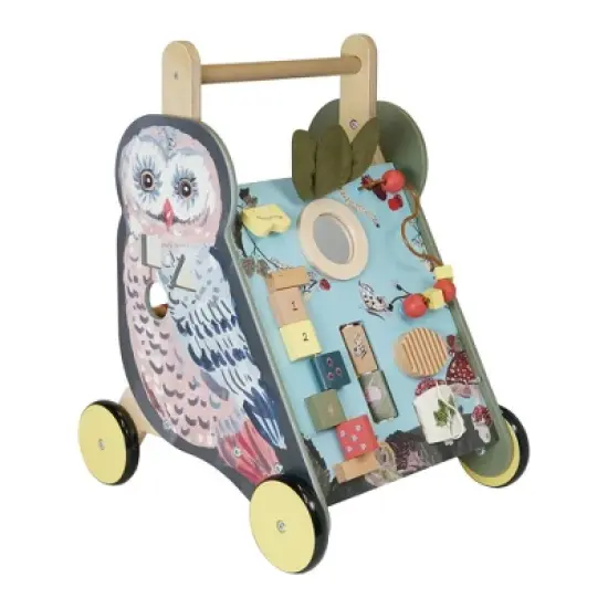 Manhattan Toy Wildwoods Owl Wooden Push Cart with Shape Sorter and Basket, Serrated Oval, Spinners, Bead Run and More image {5}