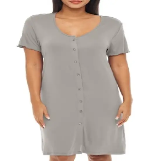 Women's Soft Knit Night Shirt, Short Sleeve Button Down Nightgown V-Neck Pajama Top image {14}