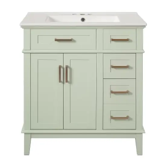 30" Modern Bathroom Vanity with Ceramic Sink, Soft-Close Doors, Deep & Standard Drawers, Free-Standing Storage Cabinet - ModernLuxe image {9}