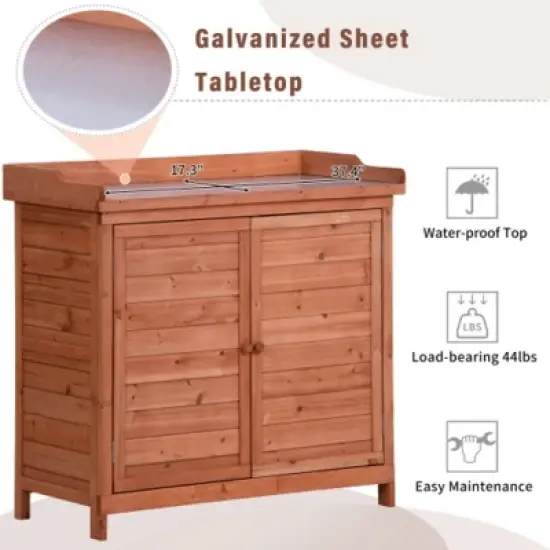 39" Rustic Wood Potting Bench-2-Tier Shelves & Side Hook for Garden Storage image {4}