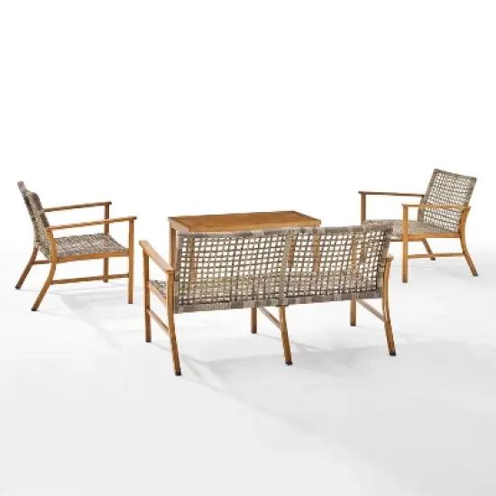Ridley 4pc Outdoor Wicker & Metal Conversation Set - Gray - Crosley image {5}