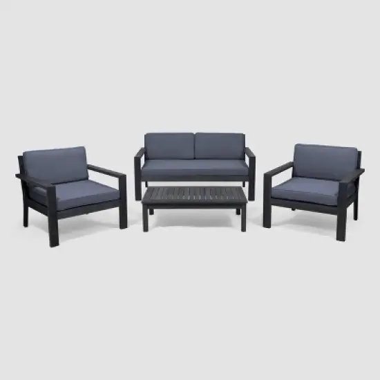 Santa Ana 4pc Gray Acacia Wood Conversation Set - Christopher Knight Home image {1}