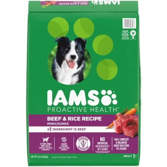IAMS Proactive Health Minichunks Beef and Rice Flavor Recipe Adult Dry Dog Food - 15lbs image {10}