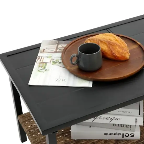 FIONECA 4-Piece Patio Sectional Low Dining Sofa Set, Rattan Wicker Outdoor Corner Conversation Set with Cushions image {3}