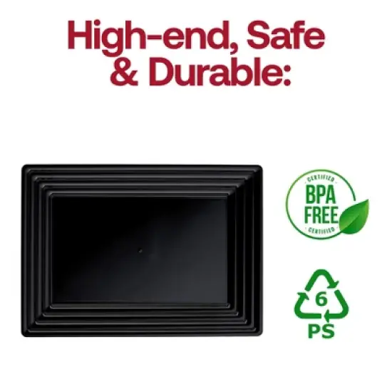 Smarty Had A Party 9" x 13" Black Rectangular Plastic Serving Trays - 24 pcs image {3}