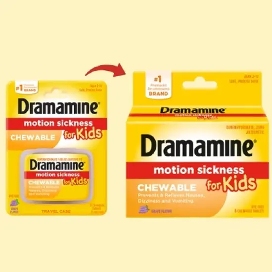 Dramamine Kids Chewable Motion Sickness Relief Tablets for Nausea, Dizziness & Vomiting - Grape -&nbsp; 8ct image {1}