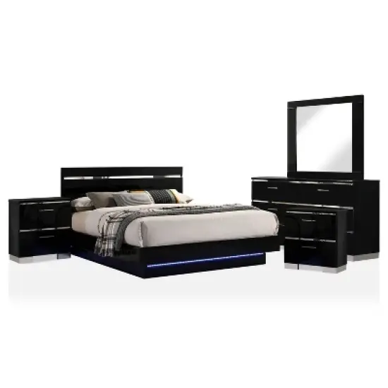 5pc Cavatao Bedroom Set with Led Light Black/Chrome - miBasics image {4}