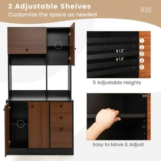 Costway 71'' Tall Kitchen Pantry Buffet Hutch Freestanding Storage Cabinet 4 Doors White/Walnut image {6}