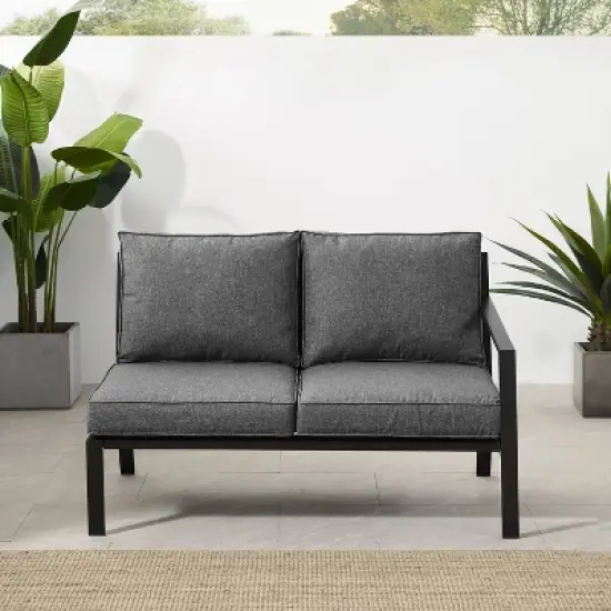 Clark Outdoor Steel Right Side Loveseat Charcoal/Matte Black - Crosley image {2}