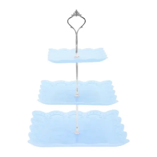 Unique Bargains 3 Tier Dessert Cupcake Stand Square with Tiered Serving Tray for Donuts Fruits Blue Silver Tone image {6}