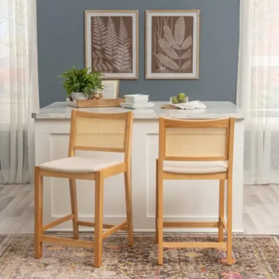 Powell Set of 2 Bessie Cane Counter Height Barstools Natural image {2}