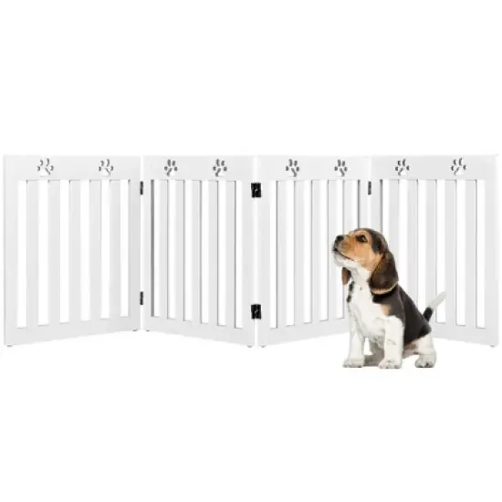Costway 24'' Folding Wooden Freestanding Pet Gate Dog Gate W/360&deg; Hinge White/Espresso image {11}