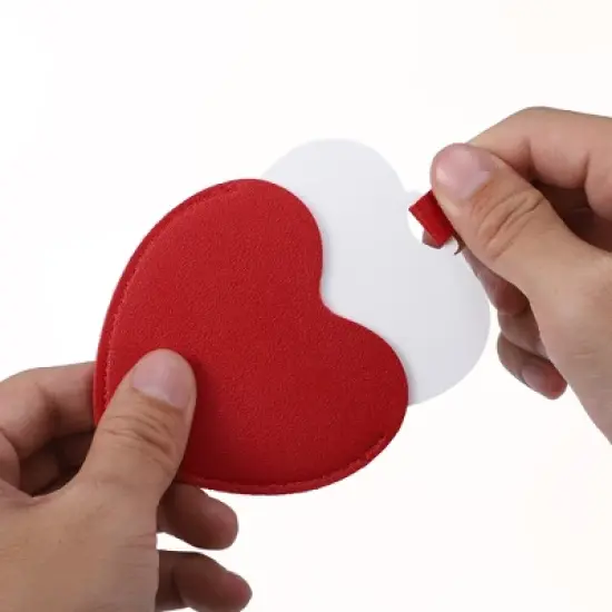 Unique Bargains Stainless Steel Heart Shaped Compact Makeup Mirror and PU Leather Case image {4}