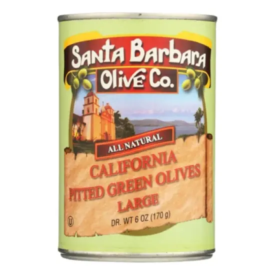 Santa Barbara Olive Co. California Pitted Green Olives Large - Case of 12/6 oz image {1}