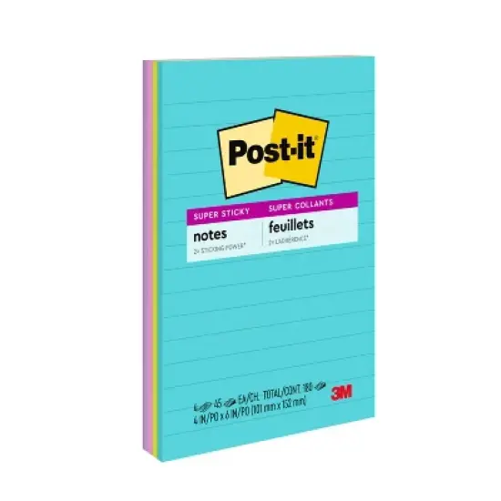 Post-it&reg; Super Sticky Notes, 4 in. x 6 in., Supernova Neons Collection, 4 Pads/Pack, 45 Sheets/Pad, Lined: Notepads, Multicolor, Art Design image {25}