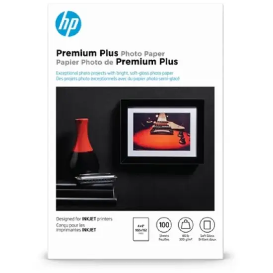 HP Premium Plus Photo Paper 80 lbs. Soft-Gloss 4 x 6 100 Sheets/Pack CR666A image {1}